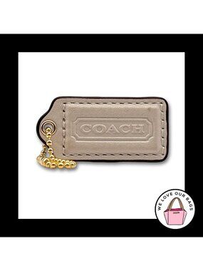 2" Medium COACH Off White Cream Leather Brass Fob Bag Charm Keychain Hang Tag